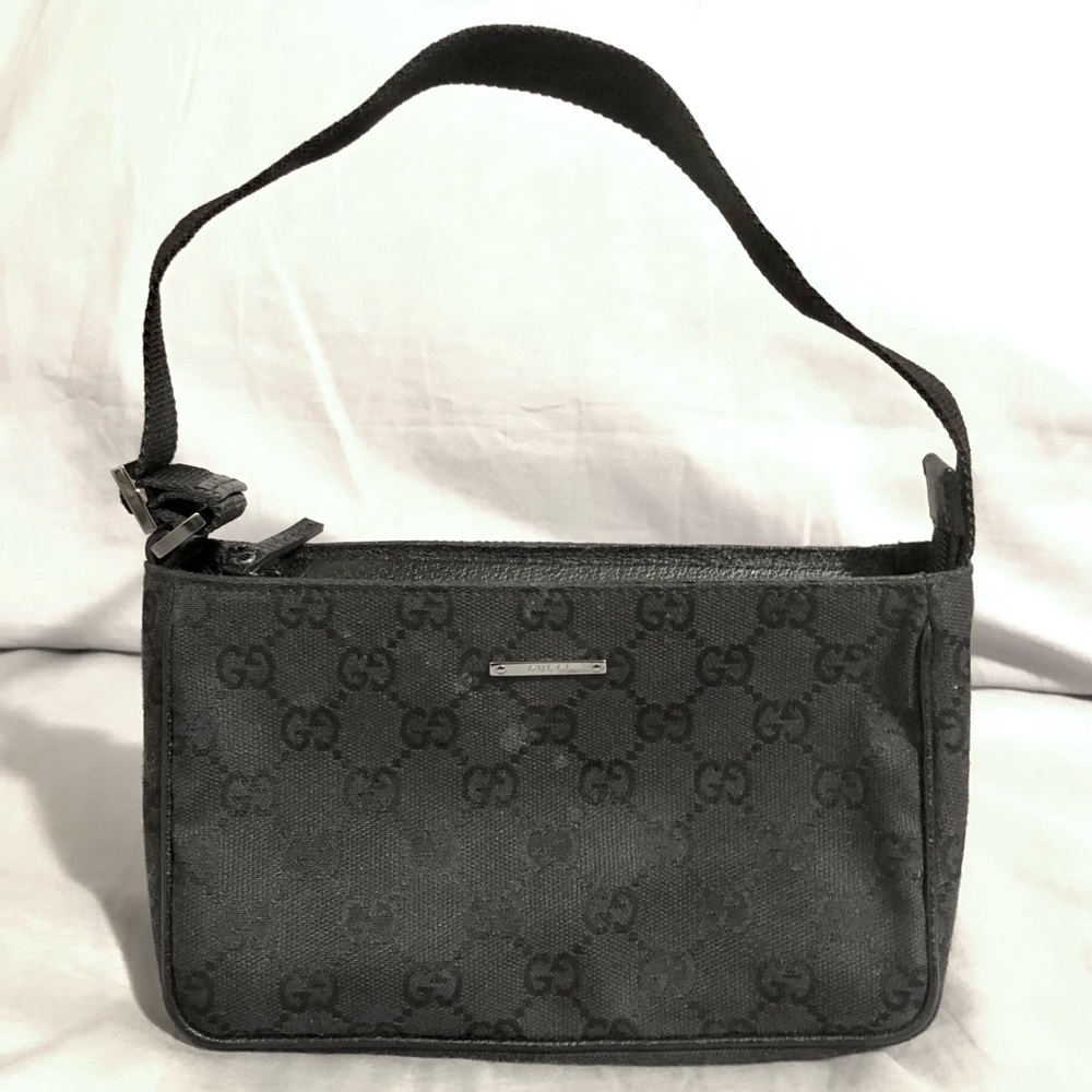 Vintage Gucci Jacquard Black Canvas Monogram Mini Shoulder Bag